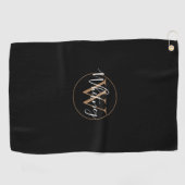 Elegant Monogram Script Wit Zwart en Goud Golfhanddoek (Horizontaal)