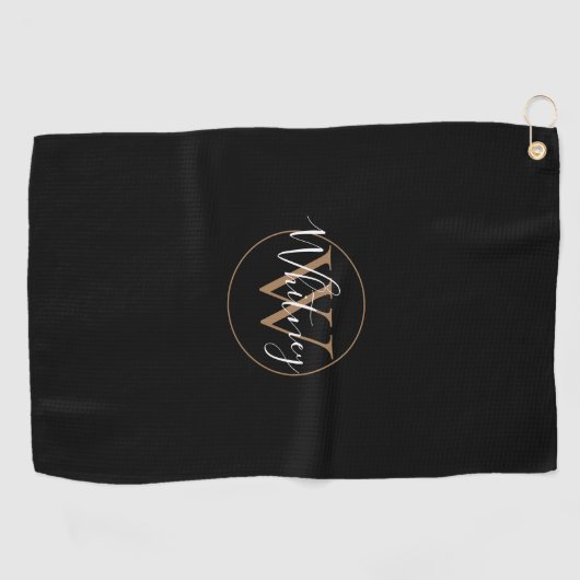 Elegant Monogram Script Wit Zwart en Goud Golfhanddoek (Horizontaal)