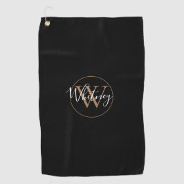 Elegant Monogram Script Wit Zwart en Goud Golfhanddoek
