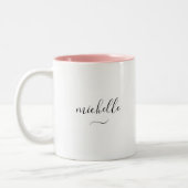 Elegant monogram-scriptnaam met krullen en twee kl tweekleurige koffiemok (Links)