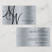 Elegant Monogram Silver Black Modern Script Name Visitekaartje (Voorkant / Achterkant)