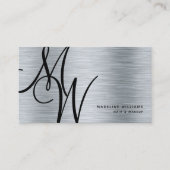 Elegant Monogram Silver Black Modern Script Name Visitekaartje (Voorkant)