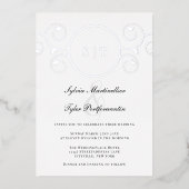 Elegant Monogram Silver Black Wedding Folie Uitnodiging (Voorkant)