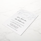 Elegant Monogram Silver Black Wedding Folie Uitnodiging (Gedraaid)