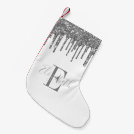 Elegant Monogram Silver Glitter Drift White Kleine Kerstsok