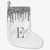 Elegant Monogram Silver Glitter Drift White Kleine Kerstsok (Voorkant)