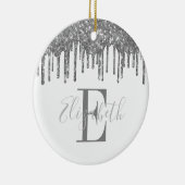 Elegant Monogram Silver Glitter Drip Keramisch Ornament (Rechts)