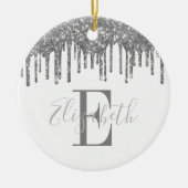 Elegant Monogram Silver Glitter Drip Keramisch Ornament (Voorkant)