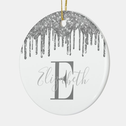 Elegant Monogram Silver Glitter Drip Keramisch Ornament (Links)