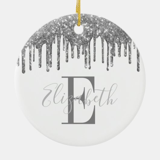 Elegant Monogram Silver Glitter Drip Keramisch Ornament (Achterkant)