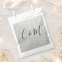 Elegant Monogram Silver Glitter Wedding Bedankzakje