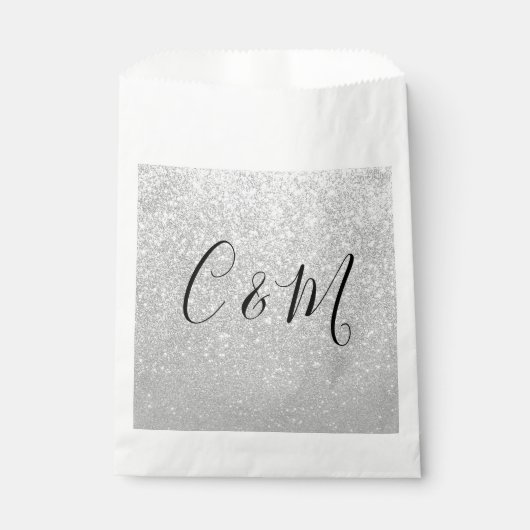 Elegant Monogram Silver Glitter Wedding Bedankzakje (Voorkant)