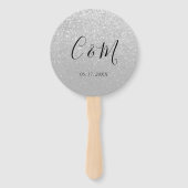 Elegant Monogram Silver Glitter Wedding Hand Fan Handwaaier (Achterkant)