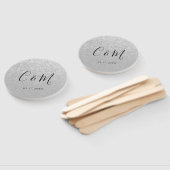 Elegant Monogram Silver Glitter Wedding Hand Fan Handwaaier (Niet-gemonteerd)