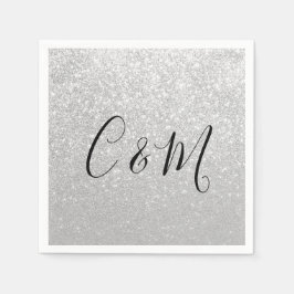 Elegant Monogram Silver Glitter Wedding Napkins Servet