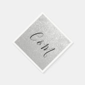 Elegant Monogram Silver Glitter Wedding Napkins Servet (Hoek)
