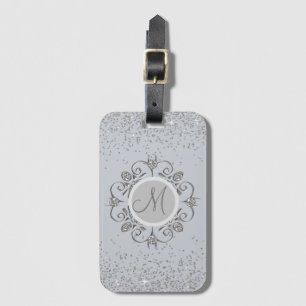 Elegant Monogram Silver Glittery Gem Bagagelabel