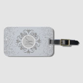 Elegant Monogram Silver Glittery Gem Bagagelabel (Voorkant (horizontaal))