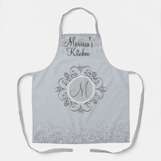 Elegant Monogram Silver Glittery Gem Schort (Voorkant)