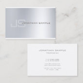 Elegant monogram Silver-look minimalistisch ontwer Visitekaartje (Voorkant / Achterkant)