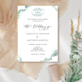 Elegant Monogram, Silver Sage Waterverf Wedding Kaart