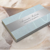 Elegant Monogram Silver Stripe  Blue Linen Visitekaartje