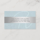 Elegant Monogram Silver Stripe Blue Linen Visitekaartje (Achterkant)