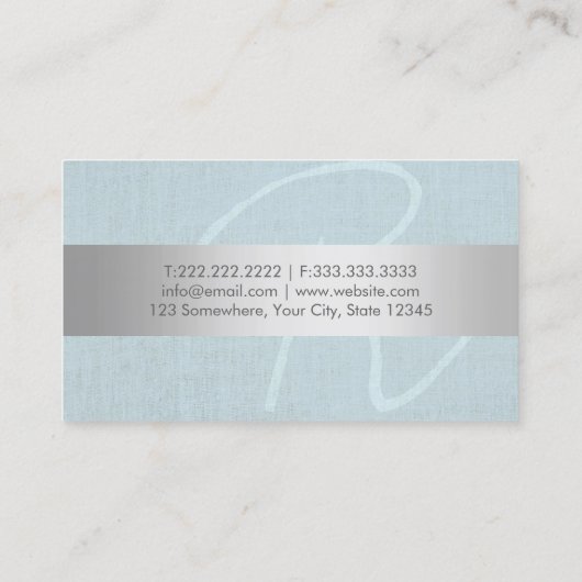 Elegant Monogram Silver Stripe  Blue Linen Visitekaartje (Achterkant)