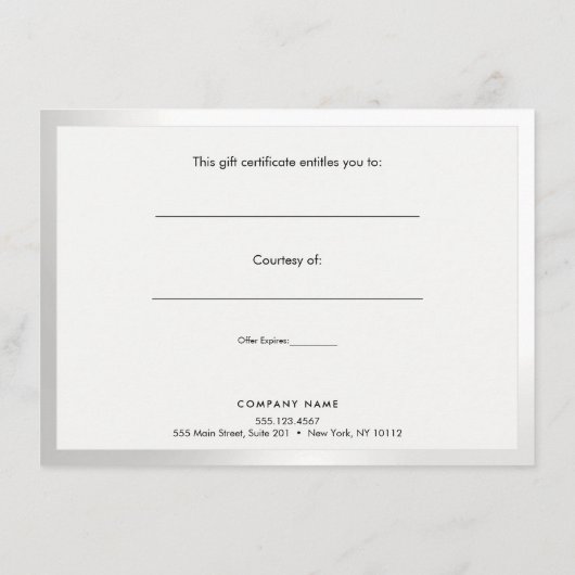 Elegant Monogram Silver Stripe Cadeaubon Menu (Achterkant)