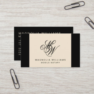 Elegant monogram Simple Black Beige mobiele notari Visitekaartje