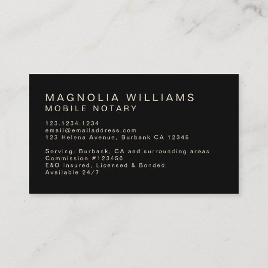Elegant monogram Simple Black Beige mobiele notari Visitekaartje (Achterkant)