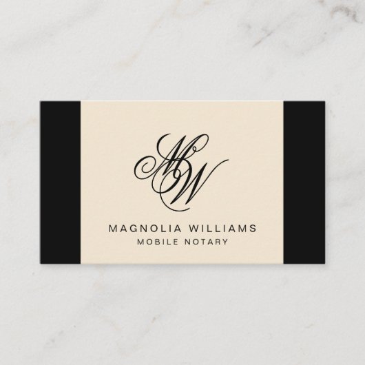 Elegant monogram Simple Black Beige mobiele notari Visitekaartje (Voorkant)
