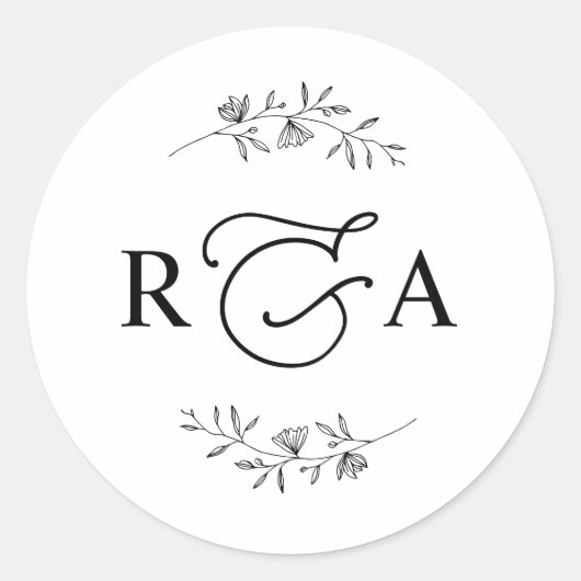 Elegant Monogram Simple Black en White Classic Ro Ronde Sticker (Voorkant)