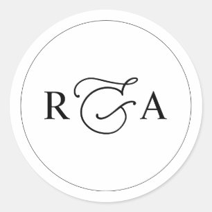 Elegant Monogram Simple Black en White Ronde Sticker