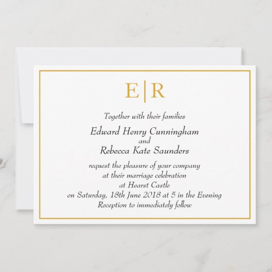 Elegant Monogram Simple Gold Wedding Kaart (Voorkant)