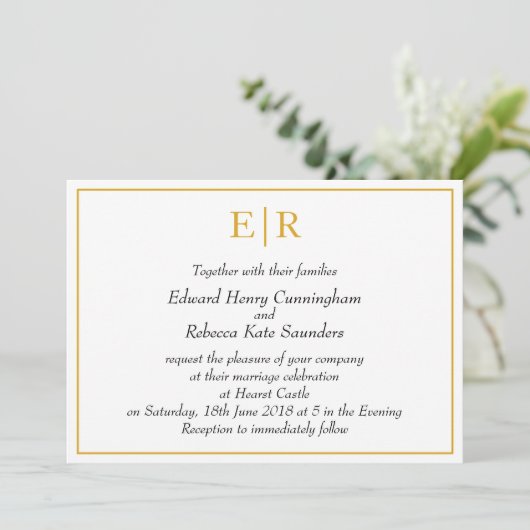 Elegant Monogram Simple Gold Wedding Kaart (Staand voorkant)