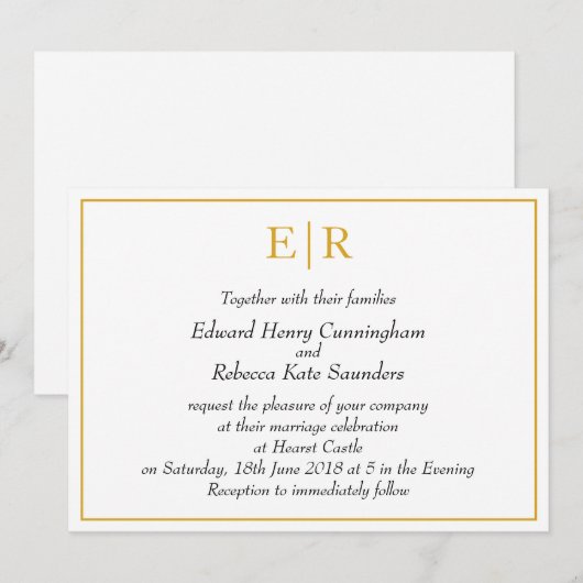 Elegant Monogram Simple Gold Wedding Kaart (Voorkant / Achterkant)
