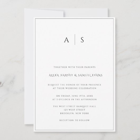 Elegant Monogram Simple Wedding Invitation Kaart (Voorkant)