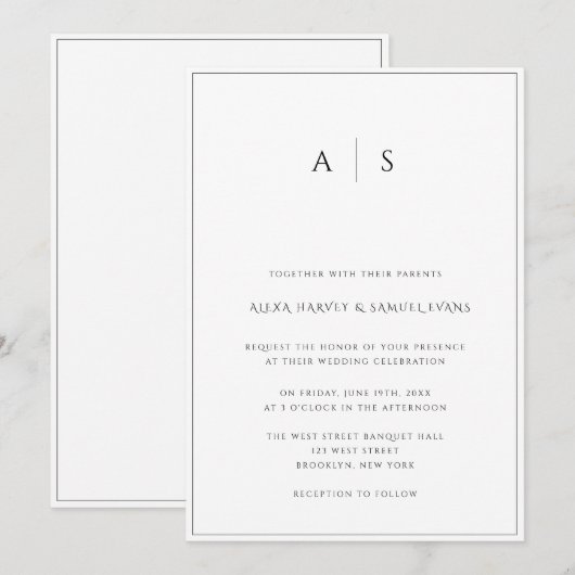 Elegant Monogram Simple Wedding Invitation Kaart (Voorkant / Achterkant)