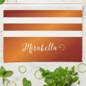 Elegant monogram Sinaasappel en witte strepen Theedoek (Gevouwen)