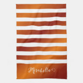 Elegant monogram Sinaasappel en witte strepen Theedoek (Verticaal)