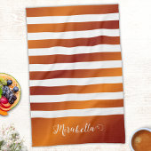 Elegant monogram Sinaasappel en witte strepen Theedoek