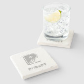 Elegant monogram Sjabloon Stijlvol design rustiek Stenen Onderzetter (Zijkant)