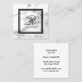 Elegant monogram sjabloon witte marmer vierkante visitekaartje (Voorkant / Achterkant)