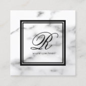 Elegant monogram sjabloon witte marmer vierkante visitekaartje (Voorkant)