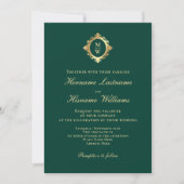 Elegant Monogram Smaragd Groen Goud Bruiloft Kaart (Voorkant)