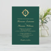 Elegant Monogram Smaragd Groen Goud Bruiloft Kaart (Staand voorkant)