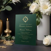 Elegant Monogram Smaragd Groen Goud Bruiloft Kaart