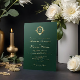 Elegant Monogram Smaragd Groen Goud Bruiloft Kaart