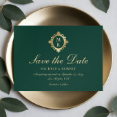 Elegant Monogram Smaragd Groen Goud Bruiloft Save The Date